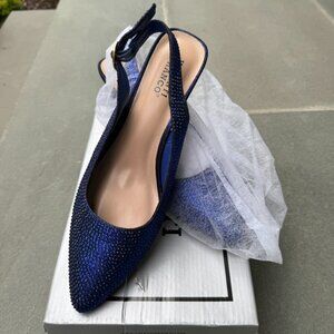 Valenti Franco Rhinestone Blue Pointed Toe Slingback Evening Shoes - Size 8.5M